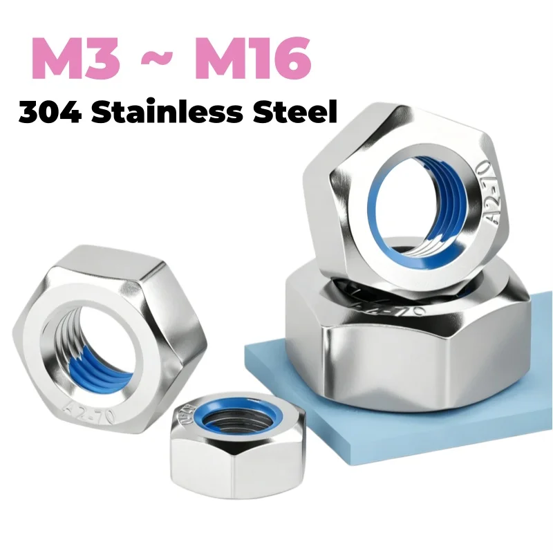 304 Stainless Steel Blue Dispensing Nut M3 M4 M5 M6 M8 M10 M12 M14 M16 Hex Anti-Loosening Hexagon Nuts