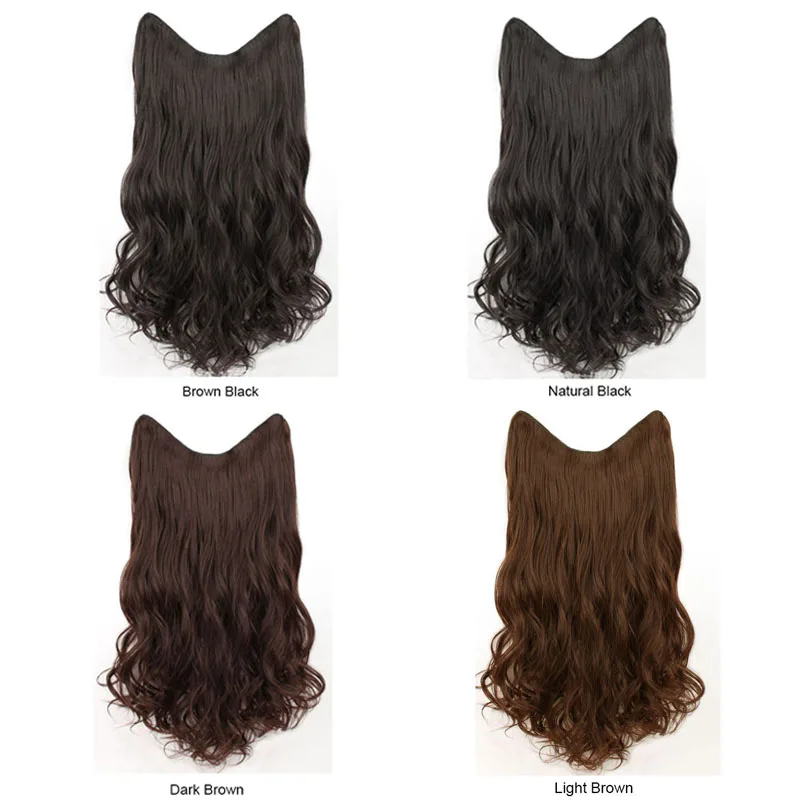 여성용 긴 가짜 머리 곱슬 머리 V자형 헤어 익스텐션 클립인 보이지 않는 풍성한 웨이브 합성 머리 헤어 익스텐션