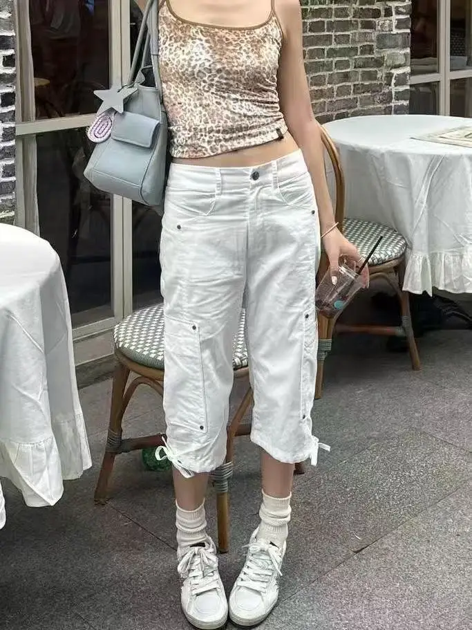 Summmr Women Jorts American Retro Calf-Length Jean Shorts Y2K Japanese Denim Capris Pants High Street Design Chic New 2000s Tide