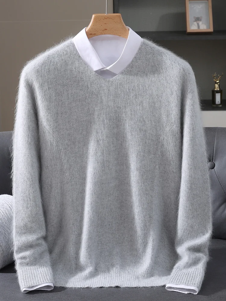 TLOML New Men's 100% Mink Cashmere Sweater V-Neck Solid Pullover Smart Casual Soft Warm Autumn Winter Mink Cashmere Comfy Tops