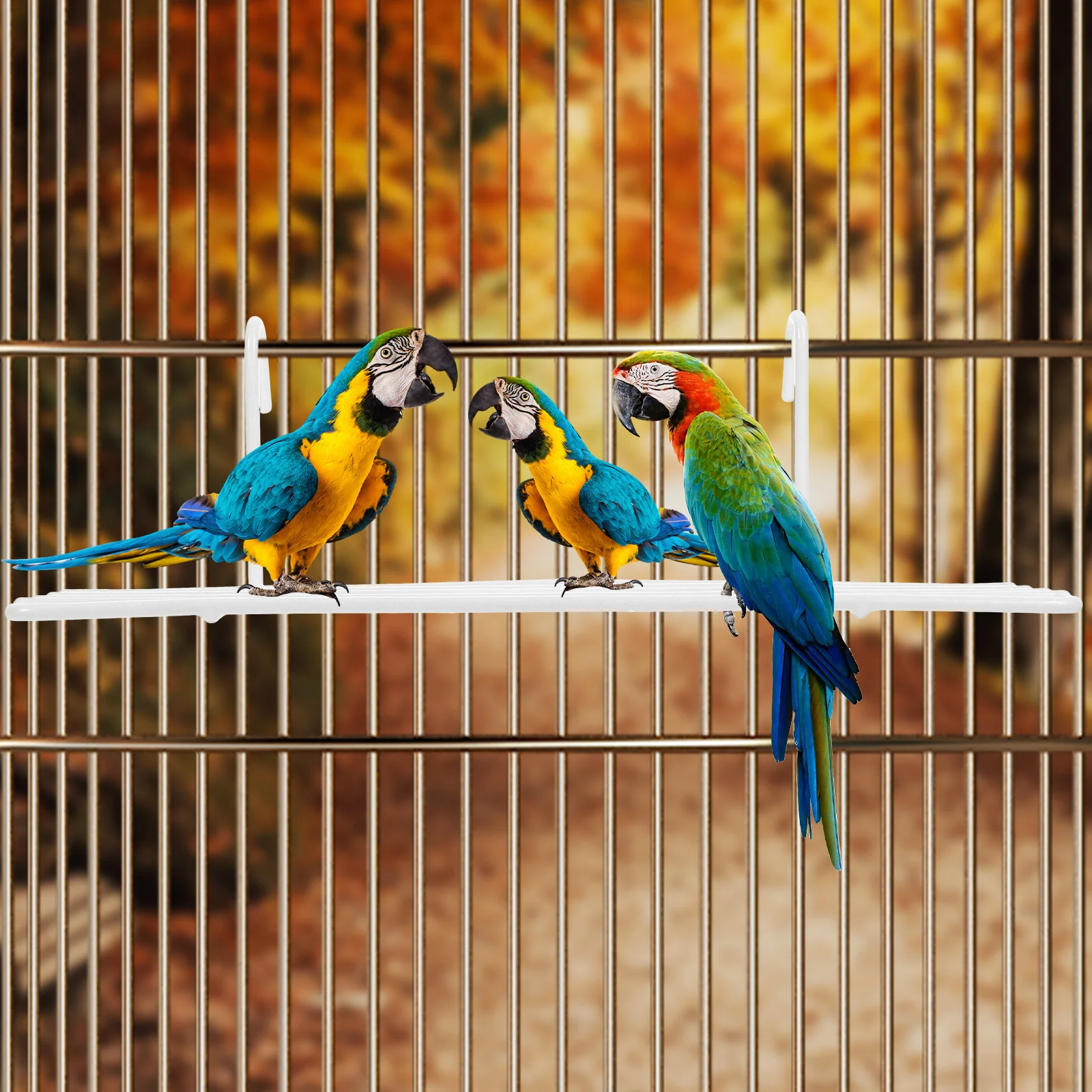 

1pcs Bird Cage Wall Platform Large Tray Parrot Stand White Black Durable Iron Grid Hanging Accessories Resting Perch Hook Safe