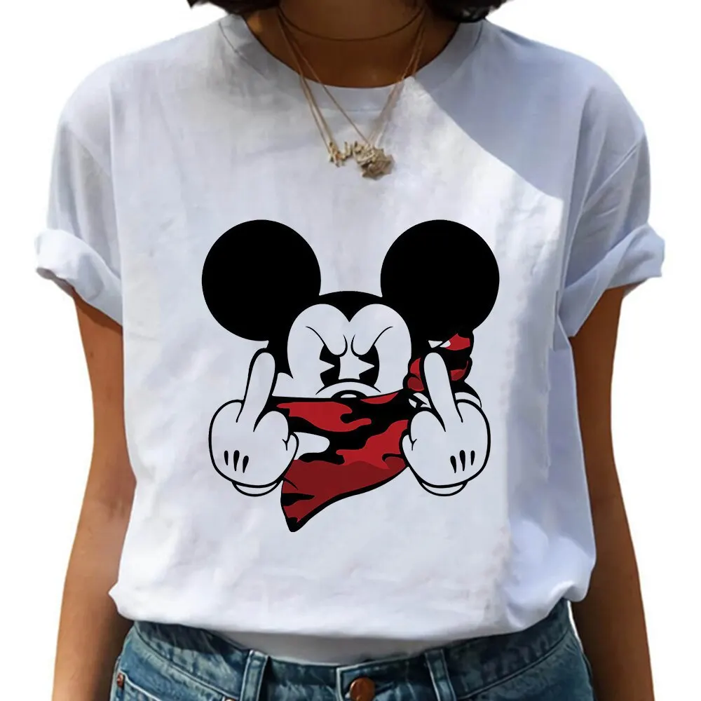 

2026 New Mickey Mouse Print White T-Shirt for Women, Summer Casual Cute Top