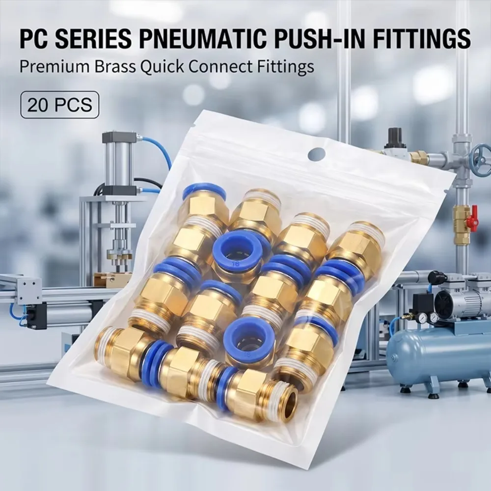 20PCS Pneumatic Air Connector Fitting PC 4mm 6mm 8mm 10mm 12mm Thread 1/8