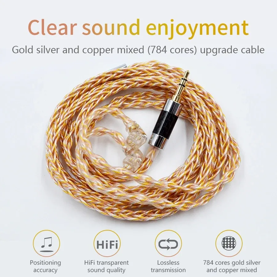 KZ Earphones Cable 8 Core Gold Silver Copper Mixed Upgrade Cable Hybrid 784 Cores 2Pin 3.5mm Plug Headset Wire For ZSN ZS10 PRO