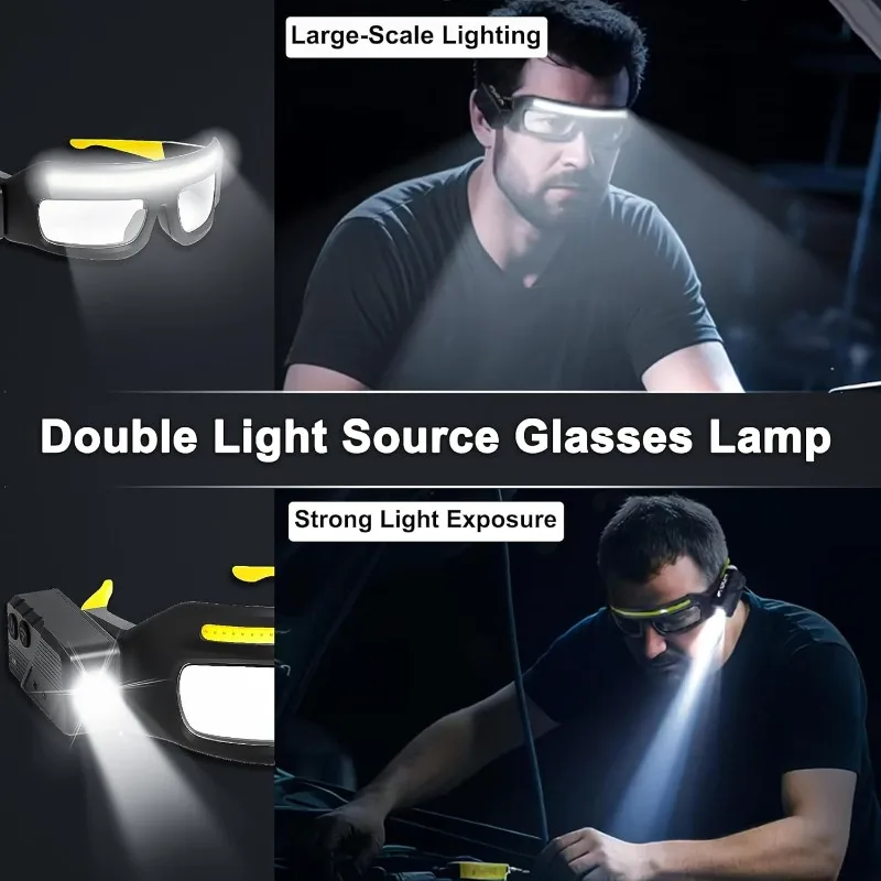 New multifunctional glasses light with Type-C charging, warning headlamp, compact and portable, touch-sensitive headlamp