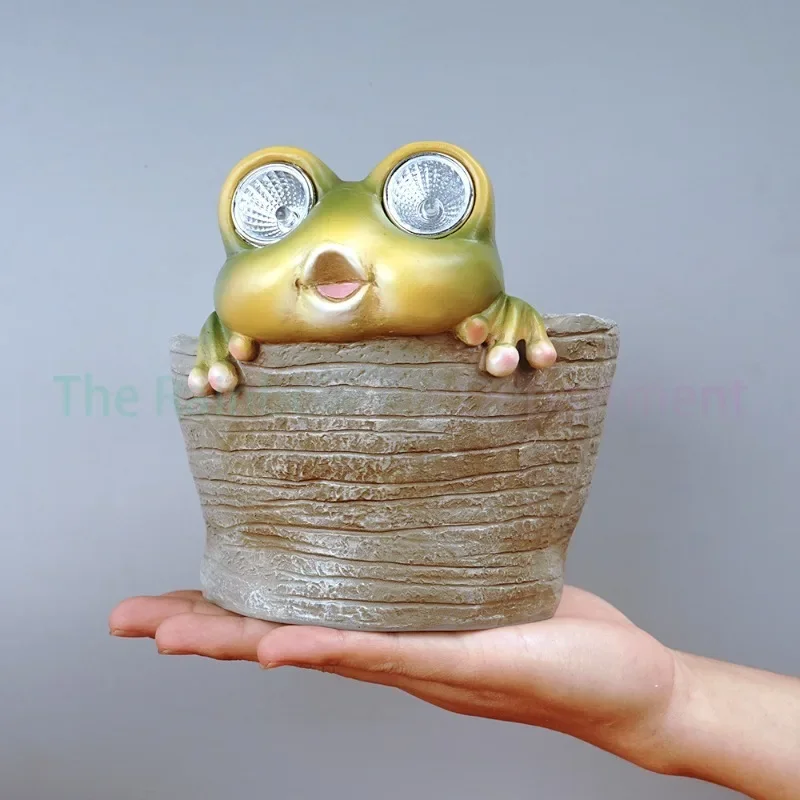 Creative Simulation Animal Solar Light Resin Succulent Flower Pot Imitation Stump Stone Flower Pot Frog Ornament