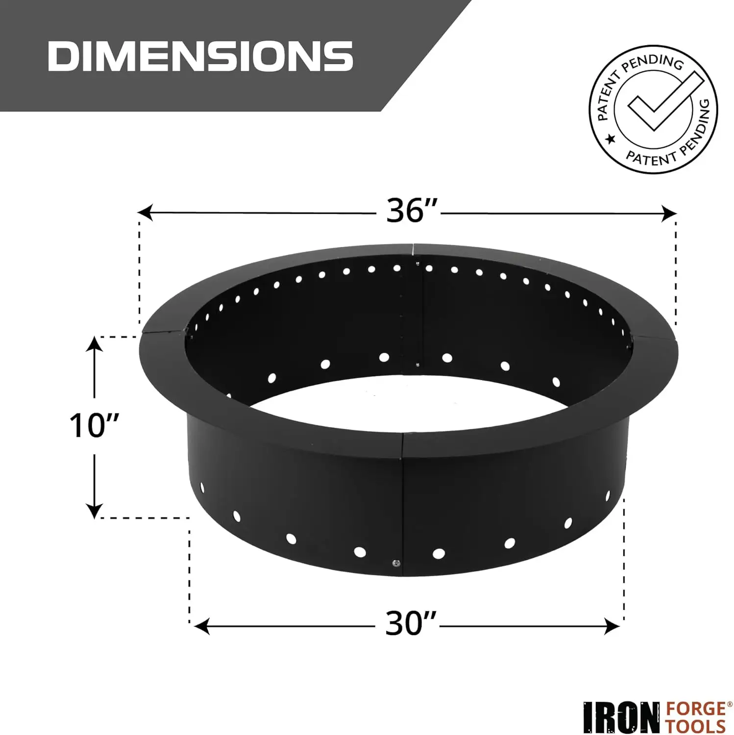 Heavy Duty Metal Smokeless Permanent Fire Pit Ring 36 Inch Outer/30 Inch Round Fire Pit Insert Liner Outdoor Firepits