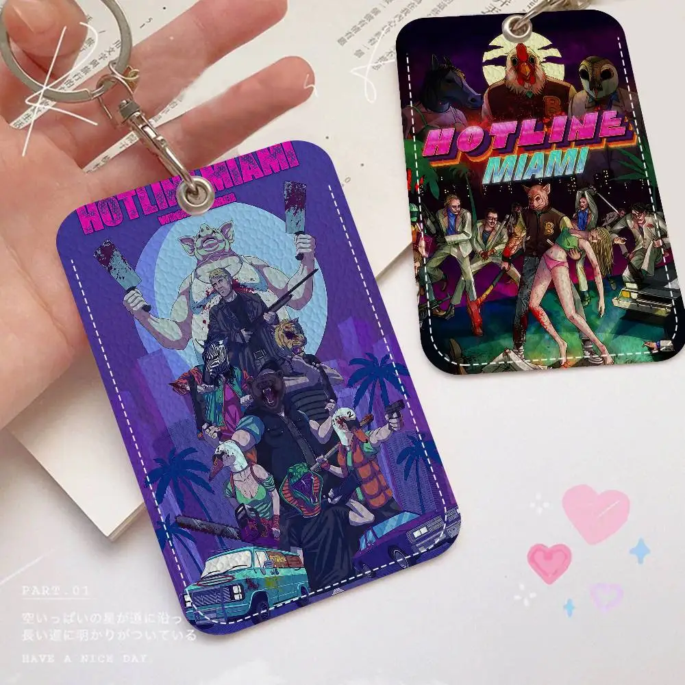 حامل بطاقة الوصول الكلاسيكي H-Hotline M-Miami Action Game Style PU مع سلسلة مفاتيح - حماية تنفيذية لبطاقة البنك والمترو الأنفاق #5