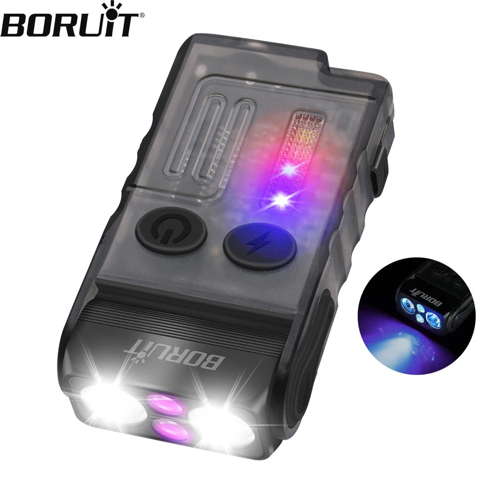 BORUiT V20-1 EDC linterna 1000LM tipo C recargable 365nm linterna UV cola magnética y pitido 13 modos linterna de bolsillo para Camping