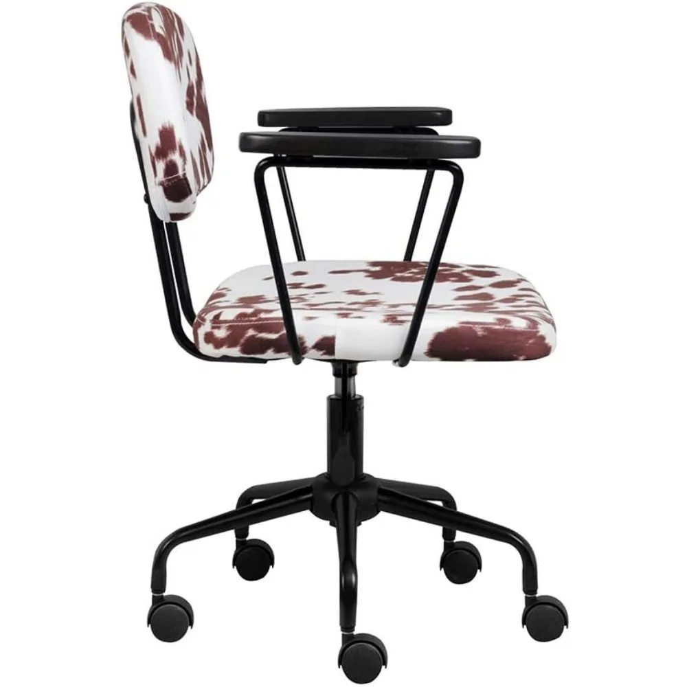 كرسي مهام المكتب المنزلي GIA Barnyard Ayrshire بنمط البقرة مع أذرع معدنية وبني وأبيض