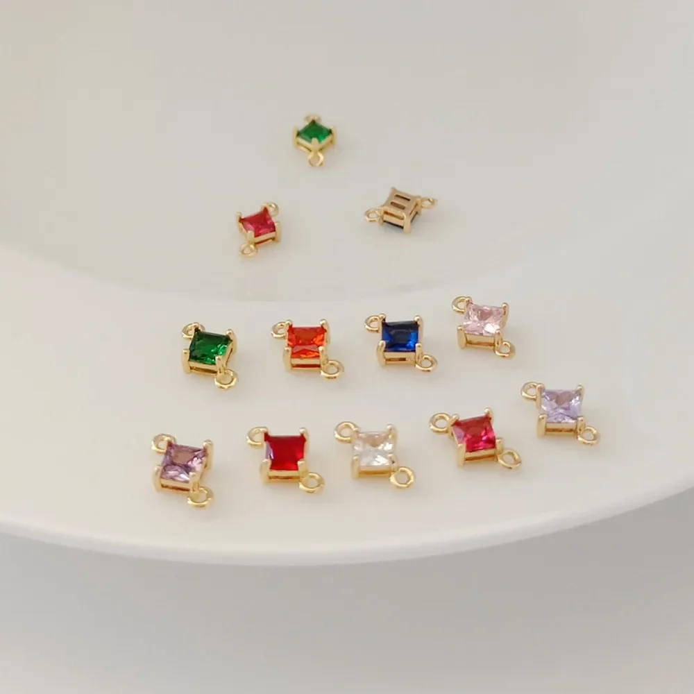 

14K Copper Gold-plated Color-preserving Inlaid Zirconium Square Double Pendant Handcrafted DIY Jewelry Accessory Material