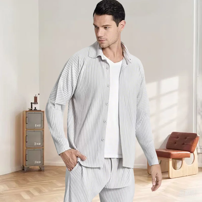 

Miyake Pleated Original Solid Shirt Men's Long-sleeved Pleated Jacket 2025 Spring Summer Idle Jacket Black Sense Light Luxury