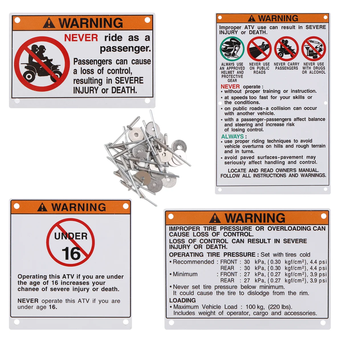 For Yamaha Warning Decals Stickers Labels Aluminum Backed Raptor Blaster Banshee