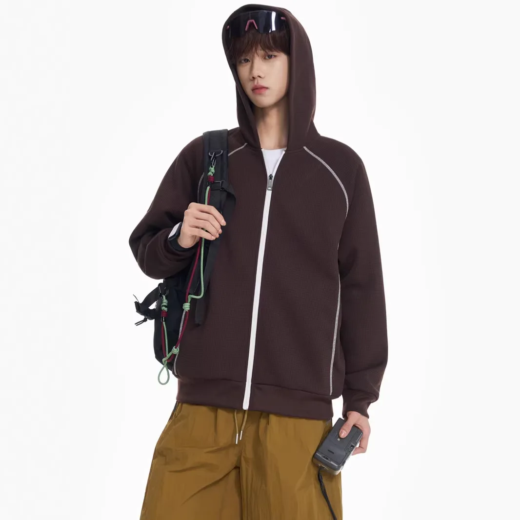 2026 Spring Autumn Men Jacket American Striped Long Sleeve Zipper Male Coat Simple Hooded Breathable Loose Casual Man Outerwear