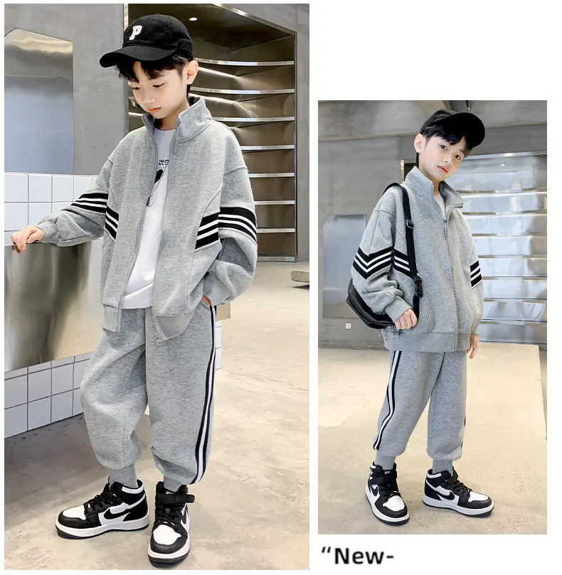 Teenager-Jungen-Bekleidungsset Kinder-Trainingsanzug Schwarz Grau Baumwolle Lose Oberteile Hosen Kinder-Outfits Jungen-Sportbekleidung 4 5 6 7 8 10 12 14 Jahre – Detail 4