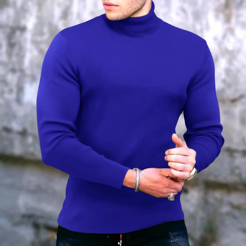 Suéter básico de punto con cuello alto para hombre, Jersey informal ajustado a la moda, jersey de cuello alto de terciopelo, Tops dobles para Otoño