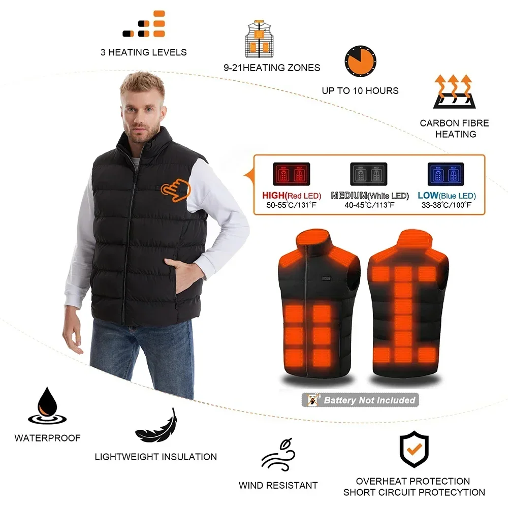 Verwarmd Vest, Usb Intelligente Dubbele Bedieningsschakelaar 9-11-21 Zone Verwarmd Vest, Verwarmd Jachtvest, Winter Heren Warm Vest,M26