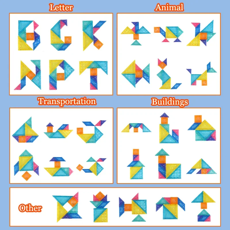 Puzzle Tangram magnétique Montessori, jeu de figurines géométriques 3D, formation à la pensée logique, jouets éducatifs pour enfants