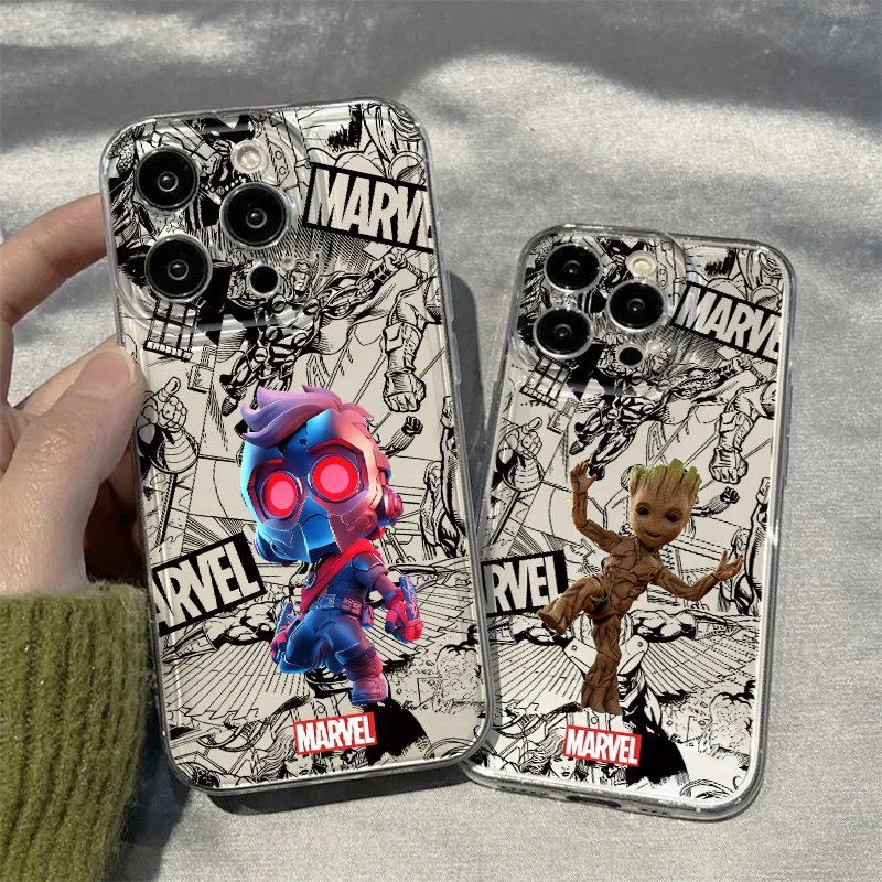 Marvel avengers Star-Lord Groot For Realme10 9 C30 53 63 Narzo50 FindX5 Reno12 11 10 8 7 6 Pro Plus Transparent Space Phone Case