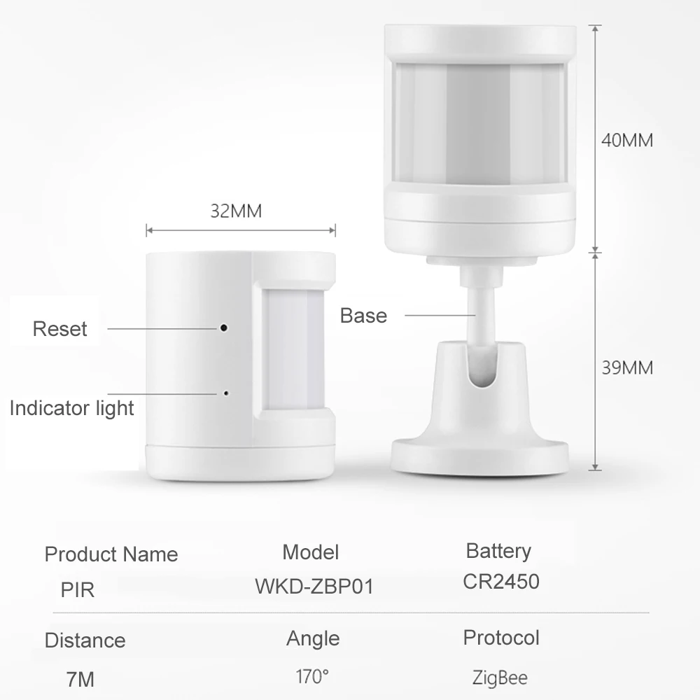 مستشعر حركة Tuya ZigBee ، طاقة البطارية ، الأشعة تحت الحمراء ، 7 أمتار ، تغطية الكشف ، نظام إنذار ضد السرقة