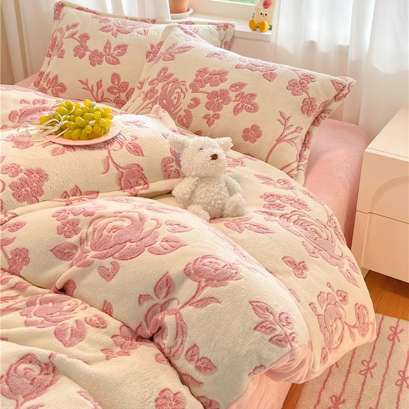 Cute Floral Printed Flannel Duvet Cover (No Pillowcases), Ultra-Soft Warm Durable Quilt Cover for Bedroom Decor & Comfort Sleep