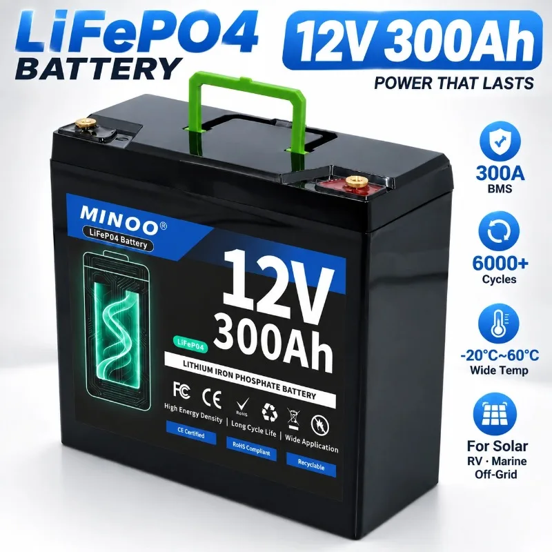 12V 300Ah 21700 LiFePO4 Battery with 300A BMS 6000+ Cycles Rechargeable Lithium Battery for RV Solar Off Grid Marine
