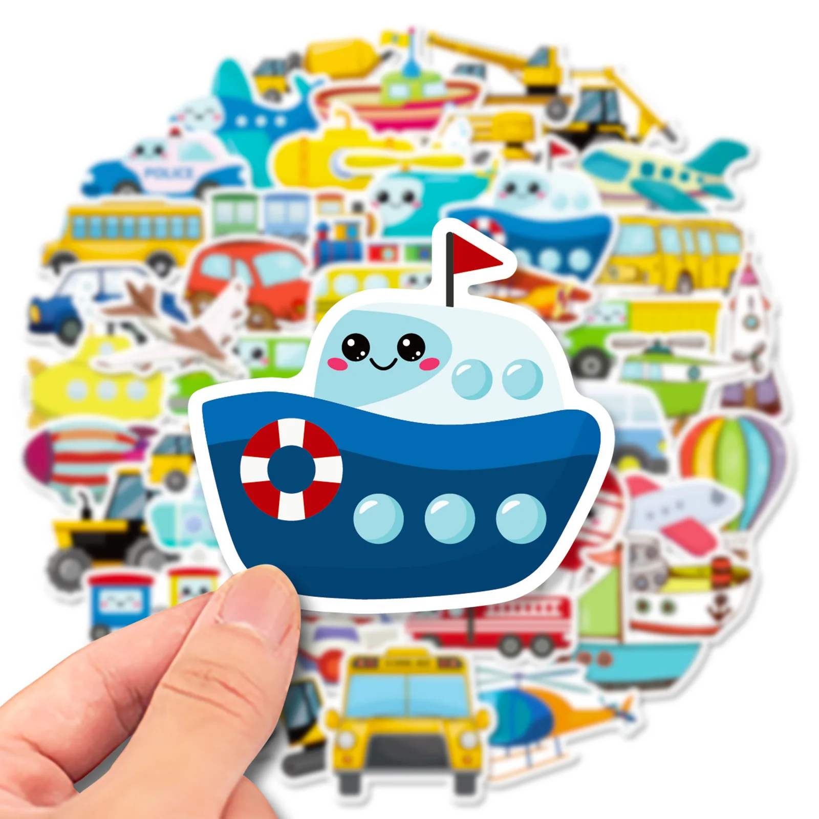 50Pcs Colorful Cartoon Transportation Stickers Engineering Vehicle Decals Waterproof for Notebook Scrapbook Luggage DIY Decor