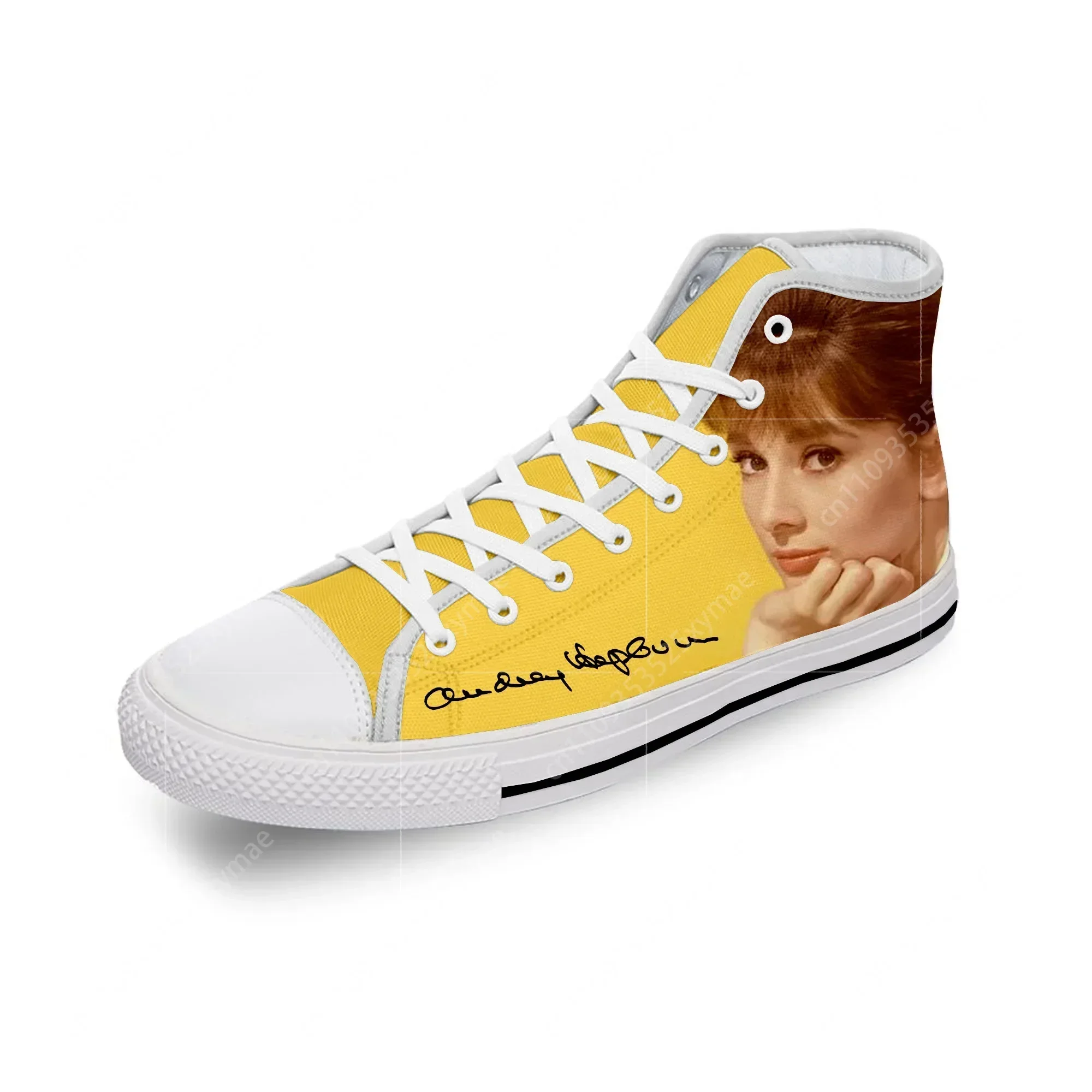 Movie Star Audrey Hepburn Cute White Cloth 3D Print High Top Canvas Fashion Shoes Men Women Lightweight Breathable Sneakers