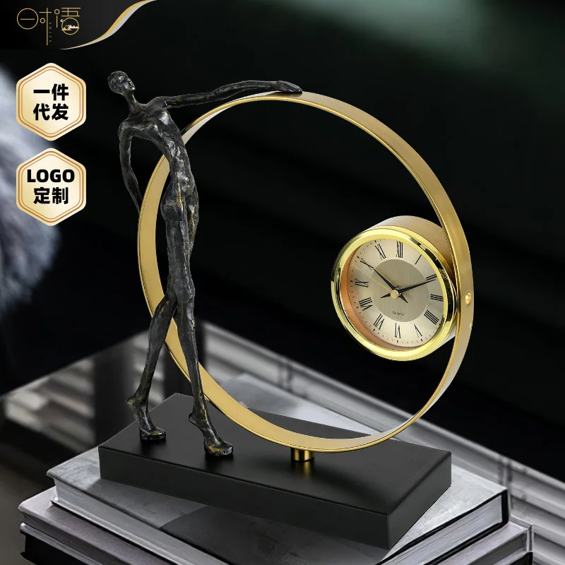 Desk Home Wine Cabinet Decoration Figure Sculpture Light Luxury Creative TV Cabinet Living Room Entrance Clock Decoration