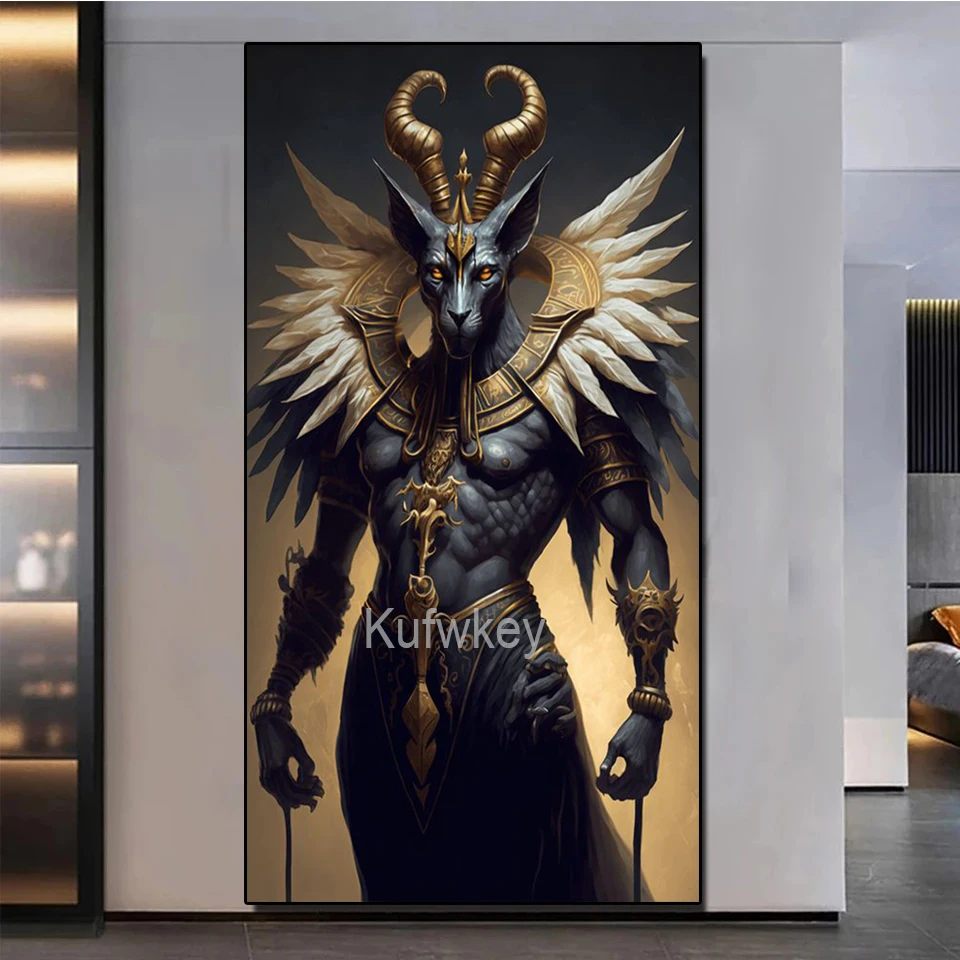 Large Egyptian God Diamond Painting New 2023 5d DIY Full Diamond Mosaic Crystal Embroidery Home Decoration Anubis Portrait