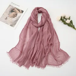 Spring New Cotton Linen Scarf For Women Girls Summer Solid Color Whisker Edge Scarves Soft Viscose Shawl Female Wrap Shawls