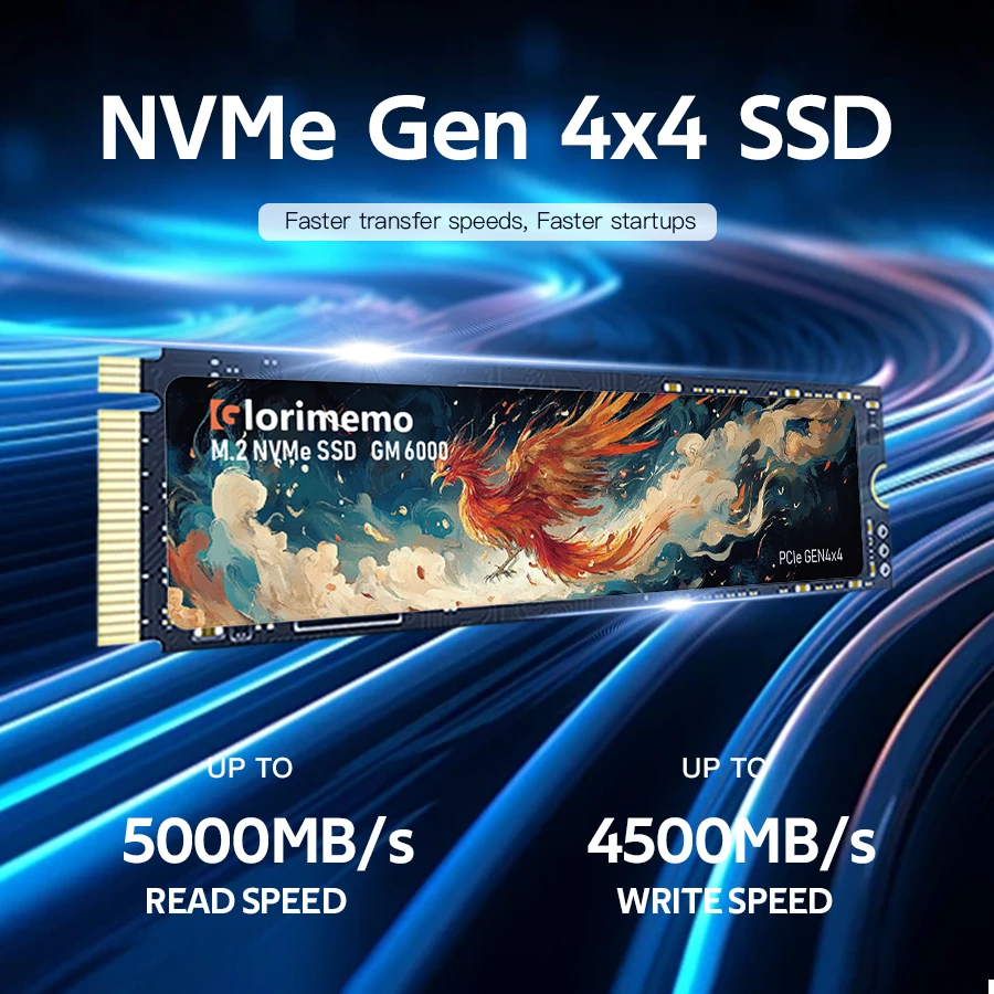 Glorimemo PCIe 4.0 M.2 NVMe SSD PS5 4 ТБ Game 5000 МБ/с Внутренний твердотельный накопитель M Key 2280 SSD Жесткий диск для настольных ПК PS5