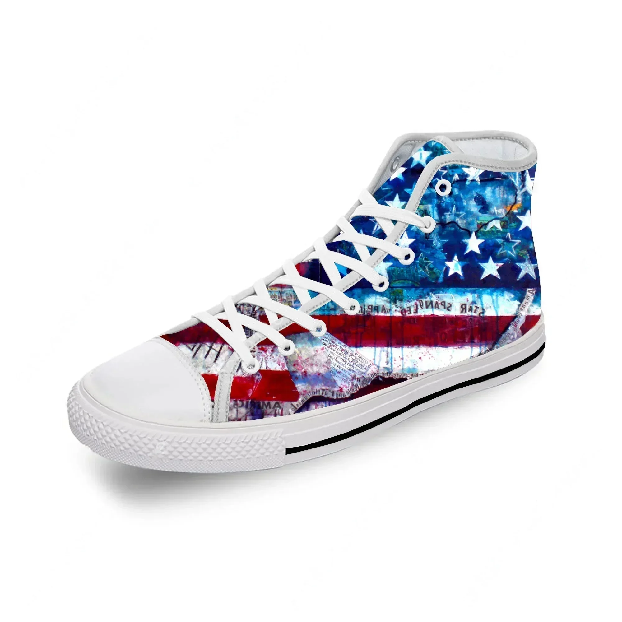 

USA American Flag Stars Patriotic Lightweight Cloth 3D Print Fashion High Top Canvas Shoes Men Women Casual Breathable Sneakers