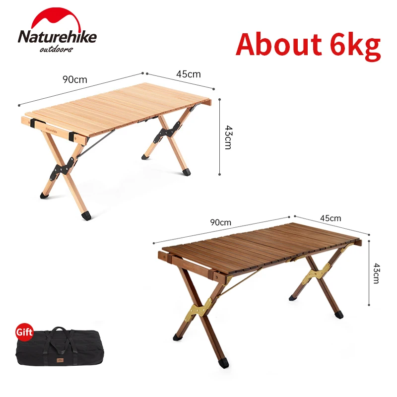 Naturehike Egg Roll Wood Table Outdoor Camping Portable Folding BBQ Table Park Picnic Furniture Bearing 30kg Beech Iron Desktop