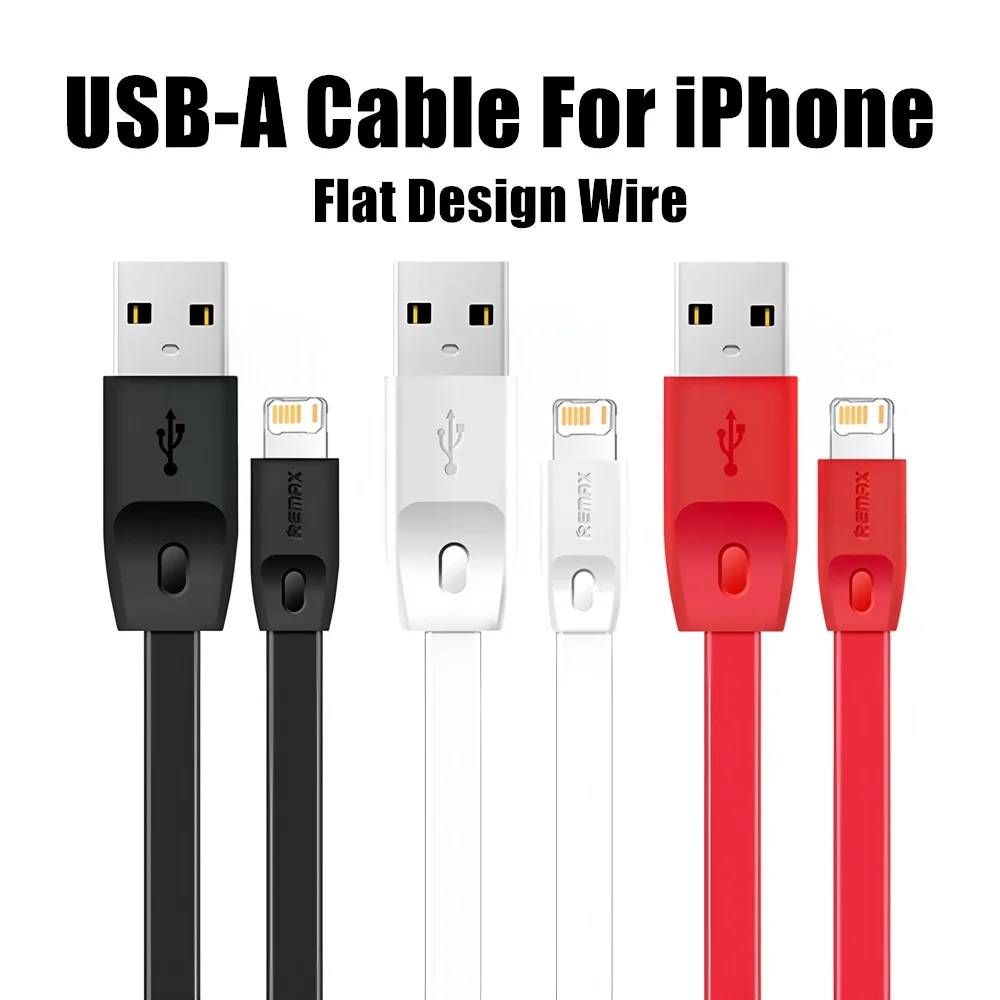 Flat Wire Design USB-A Fast Charging Cable For iPhone 6S 7 8 14 Plus X XR XS Max 11 12 13 Mini 14 Pro Max SE 2020 USB Data Cable