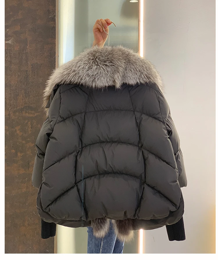 Janveny Large Real Silver Fox Fur Collar 2026 White Duck Down Jacket Women Winter Luxury Puffer Coat Oversize Feather Outwear
