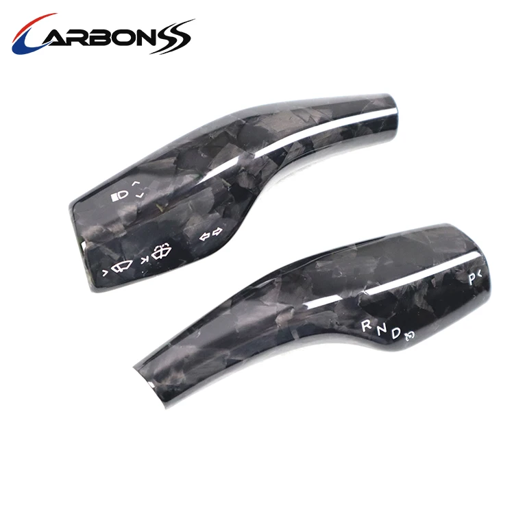 

Car Parts Forged Carbon Fiber Interior Trims Steering Shift Stalk Covers 2 Pcs For Tesla Model 3 Model Y 2019+