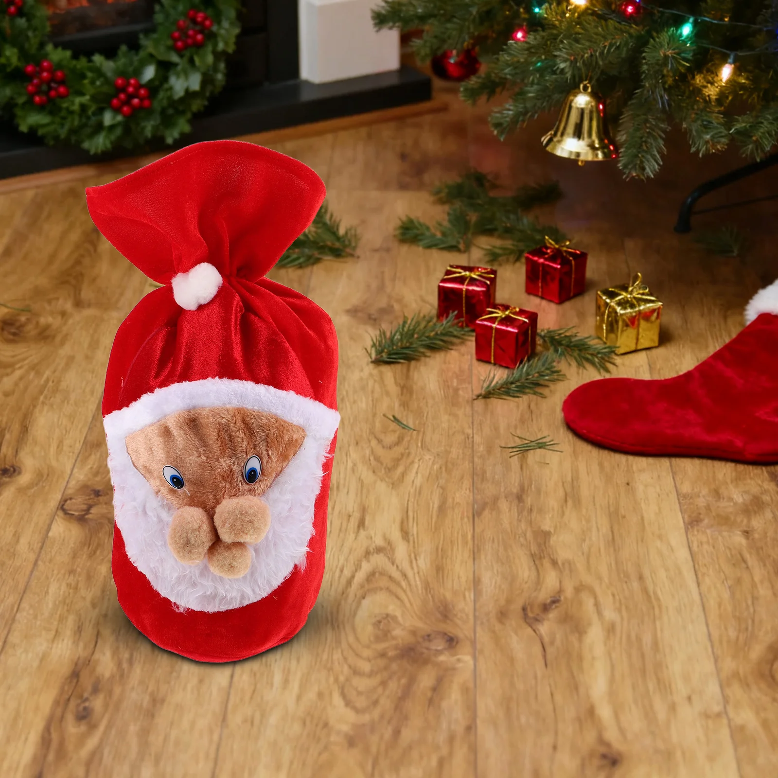 

Reusable Cloth Drawstring Christmas Bag Santa Claus Print Sack for Stocking Stuffers Party Favors and Treats Organizer Storage