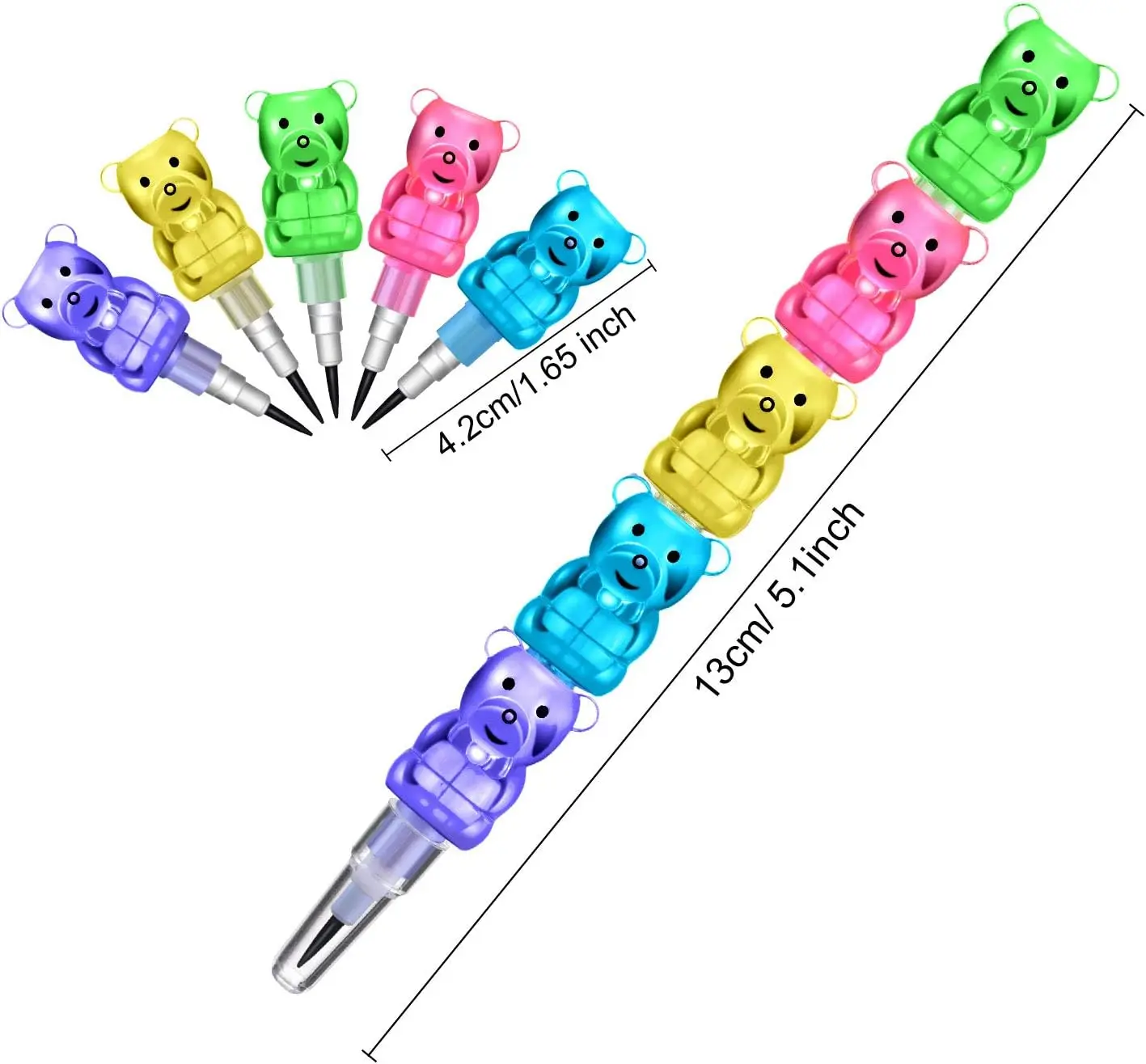 30 Pieces Stackable Pencils Plastic Bear Pencils kids stacking point pencils 5 in 1 Stacking Colored Pencils Party Favors