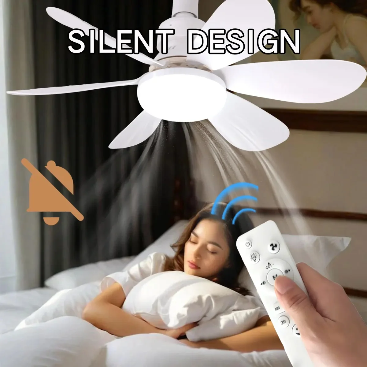 2026 Quiet E27 Ceiling Fan Light 6 Blade 40W LED Remote 3 Speed Silent 3 Color Dimmable Tool Free Install Bedroom Home