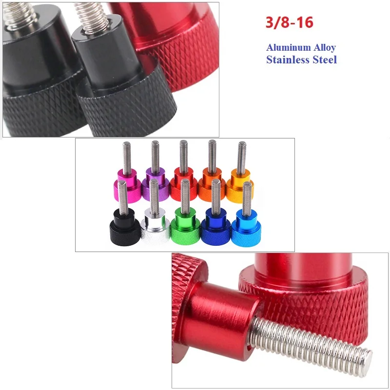 3/8-16 Flat Head Knurled Hand Grip Knob Step Bolts Colourful Thumb Screw Product New Listing Aluminum Alloy/Stainless Steel