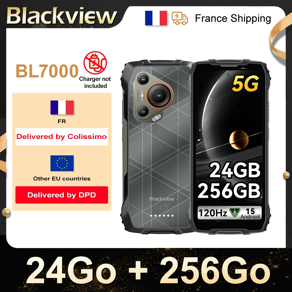 BLACKVIEW BL7000 AI Smartphone Robuste [Pas de chargeur UE]  5G Android 15 24(8+16)Go + 256Go 6.78" 120Hz 7500mAh 33W NFC