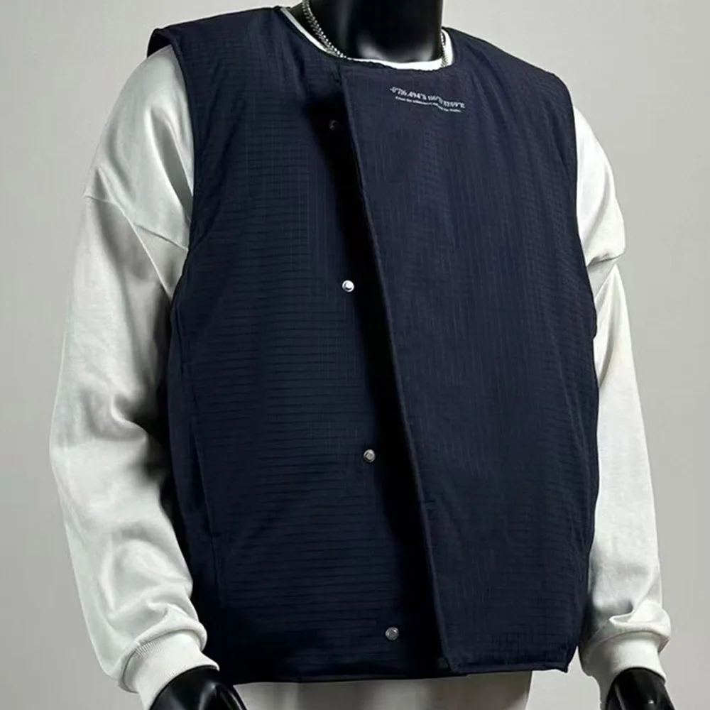2026 Winter Men's Solid-Color Asymmetric Placket Vest American Vintage Fashion Trend High Street Casual Loose Simple Men's Tops