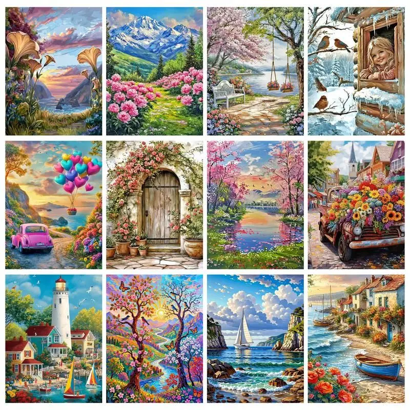 CHENISTORY Malen nach Zahlen, Landschaftsrahmen, Malen nach Zahlen, Baum auf Leinwand, Heimdekoration, DIY-Geschenk, 40 x 50 cm