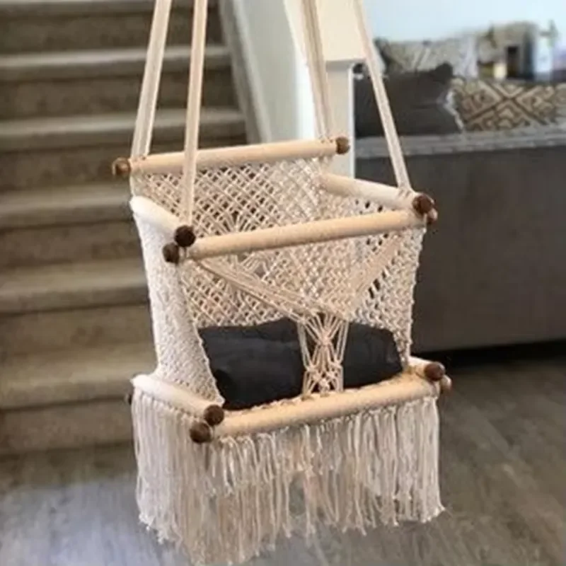 Newborn Wooden Hanging Rocking Chair Comfortable Baby Swing Seat for Hotel Nursery Infant Play Cradle Belt Included