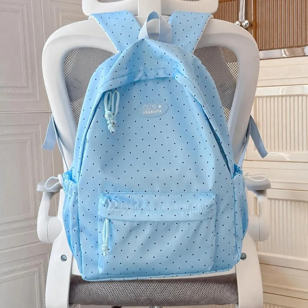Nylon Polka Dot Backpack Multi-Pocket Korean Style Student Schoolbag Lightweight Large Capacity Laptop Daypack for Students