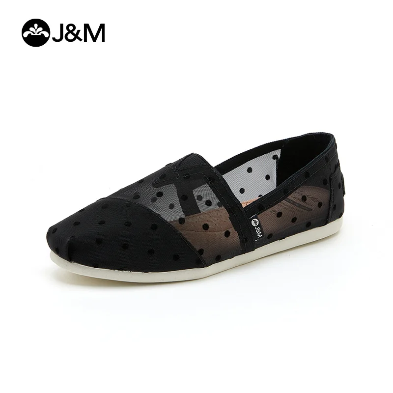 J&M Casual Shoes Women Fashion Lady Korean Mesh Breathable Flats Spring Summer Slip-on Shoes Mules Black Shoes Sneakers