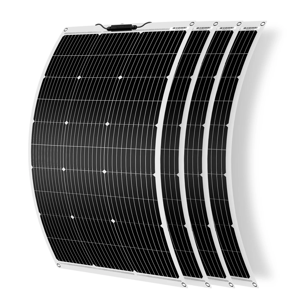 DOKIO 4PCS 100W zonnepaneel 18V monokristallijne flexibele panelen geschikt voor kamperen, RV-installatie kan 12V-batterijen opladen