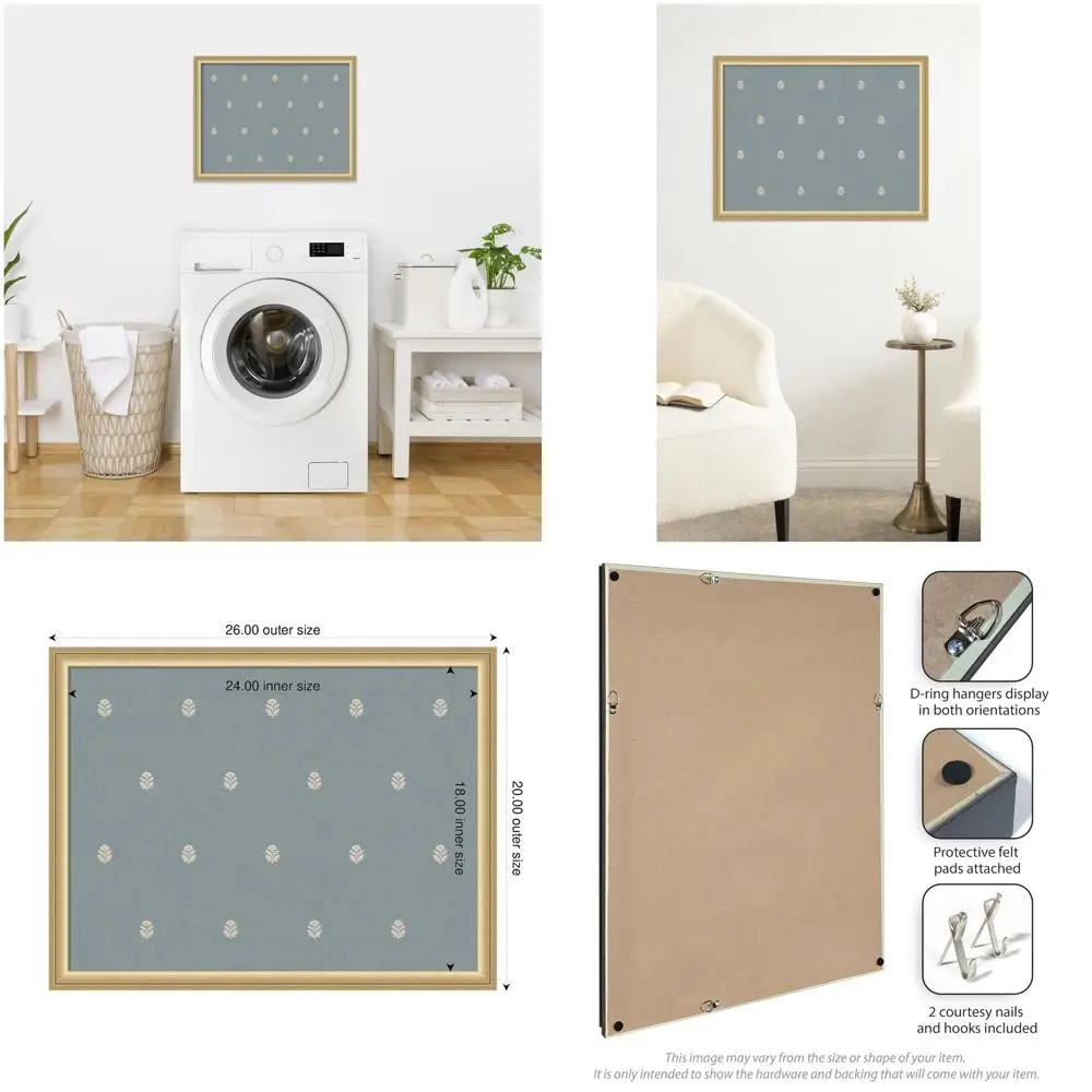 

Blue Botanical Linen Pinboard, 26x20, Florence Gold Framed, Ideal for Vision Board & Wall Organization