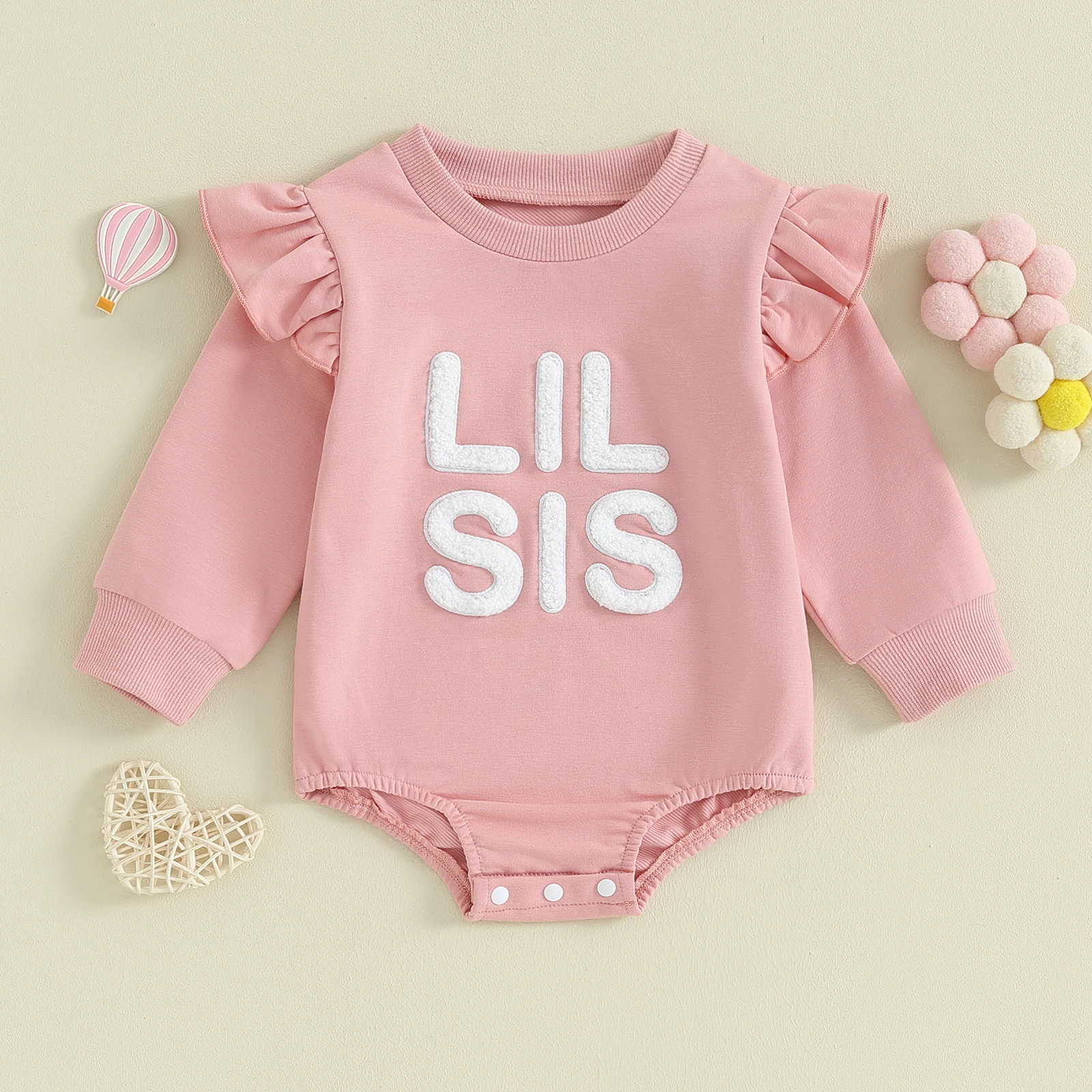 

Baby Girl Long Sleeve Sweatshirt Rompers Infant Fuzzy Letter Flying Sleeve Ruffles Bodysuit Newborn Girls Spring Jumpsuits